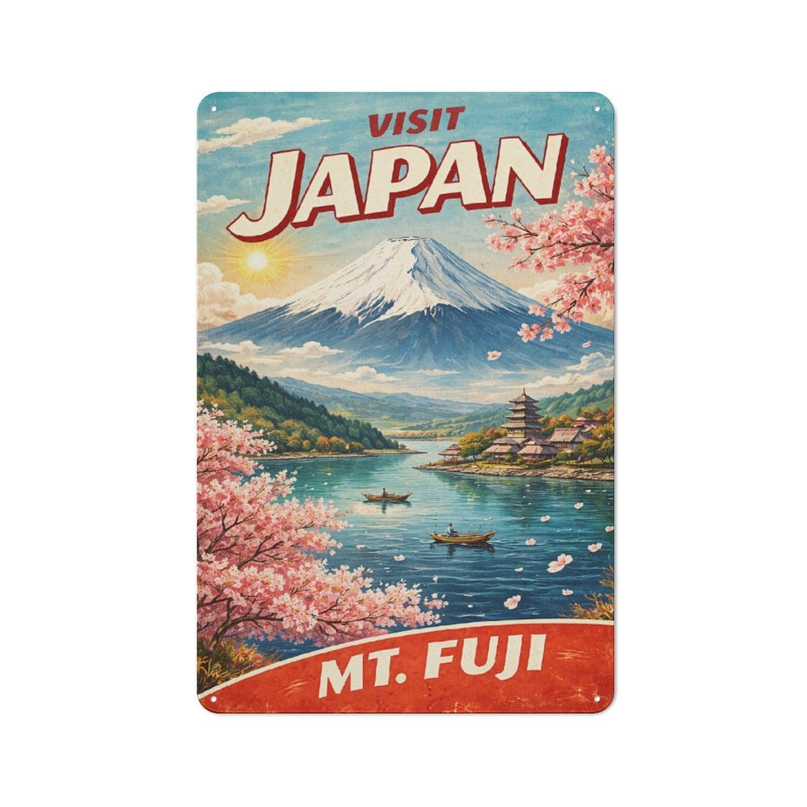 Junmoney Style-23 Urban Visit Japan Mt. Fuji Vintage Decorative Metal Plaque 30X20cm, Urban Room Decor For Flat, Bar, Studio Or Gallery Wall