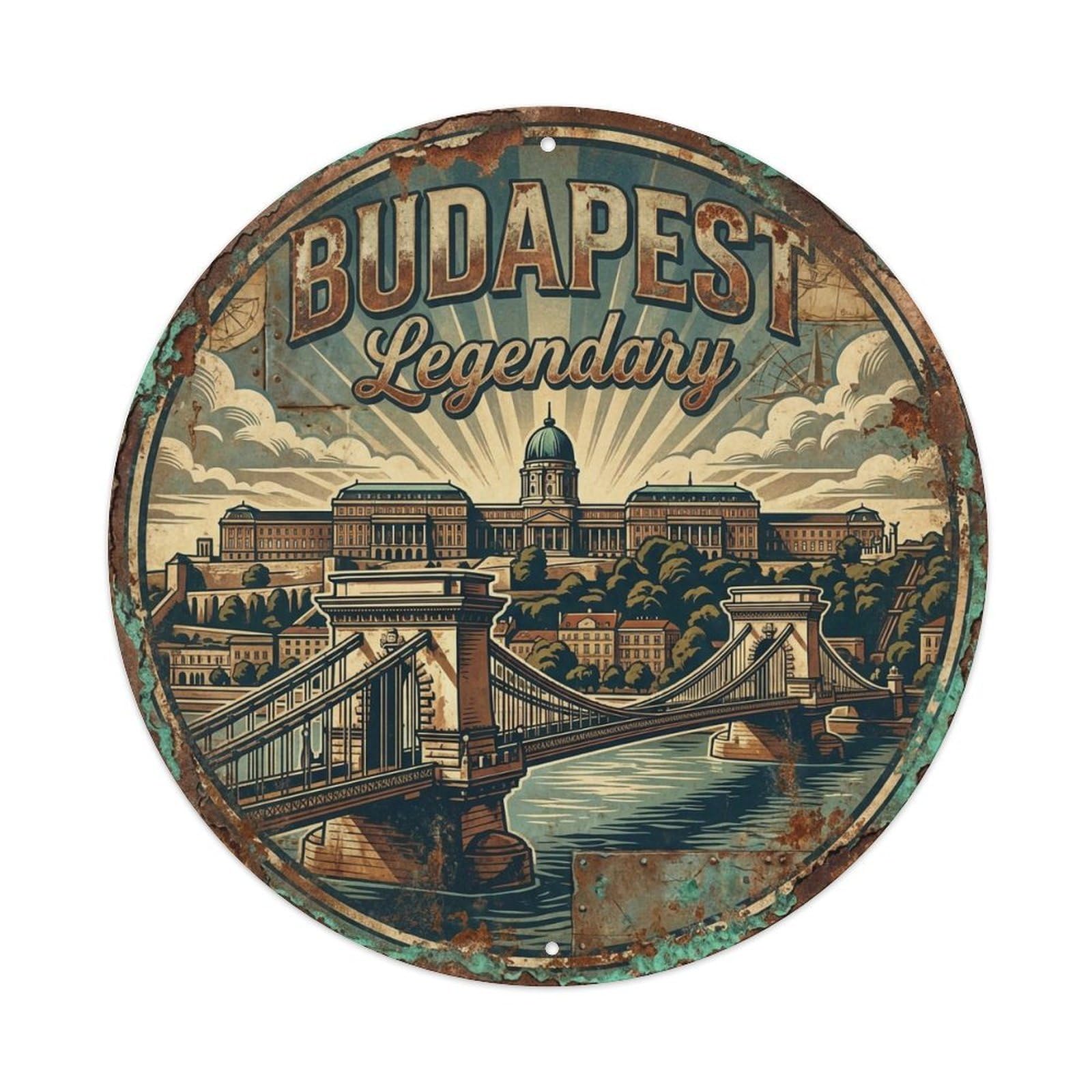 Vintage Travel Budapest Hungary Legendary Vintage Metal Tin Sign Plaque