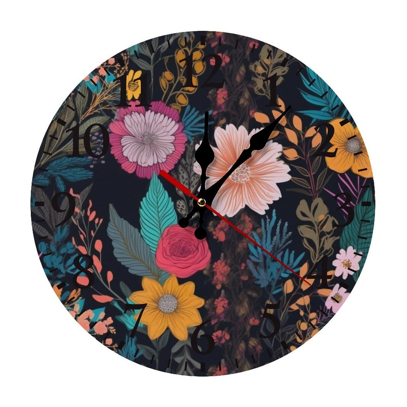 Horloge murale florale bohème pour salon et cuisine moderne de 30 cm