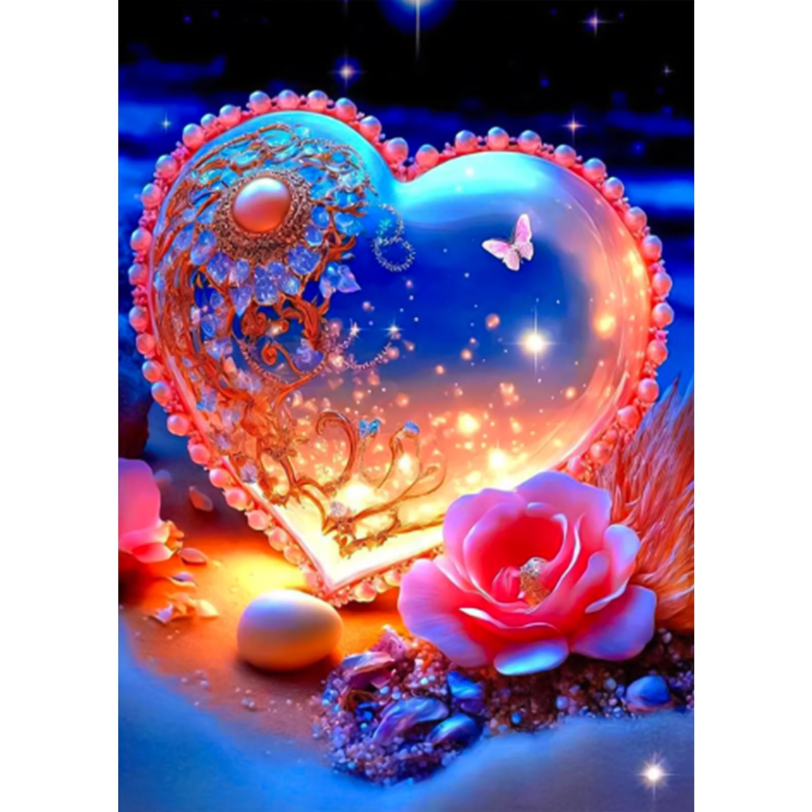 AIRDEA 5D Heart Diamond Painting Kits for Adults Beginners Round Full Kits DIY Fantasy Diamond Art Kits for Kids Flowers Diamond Painting by Number Kits Gem Painting Art Home Decor 12x16 inch