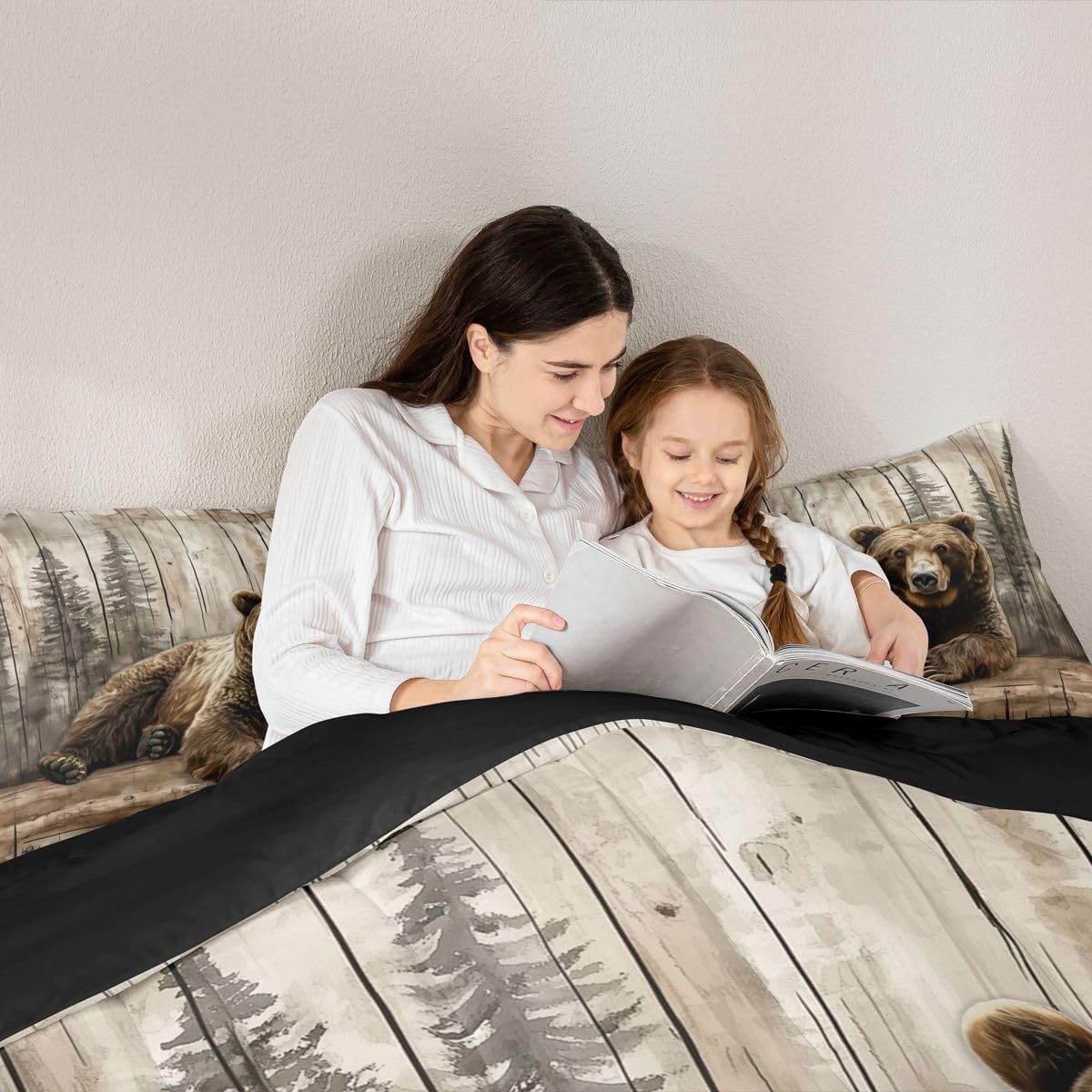 Erosebridal Brown Bear Comforter Set Twin Rustic Farmhouse Cabin Bedding Set Country Hunting Wildlife Comforter for Kids Boys Girls Forest Wild Animal Quilt Duvet
