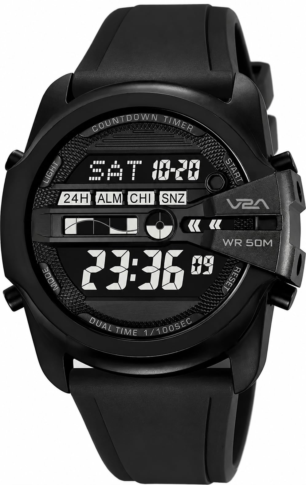 v2a DIGITRON-TERRAX 2942 Digital Watch for Men | Industrial Shield Design with Oversized Digital Display | Urban Sports Everyday Watch with Countdown Timer, Alarm & 50M Water Resistance-picture-50