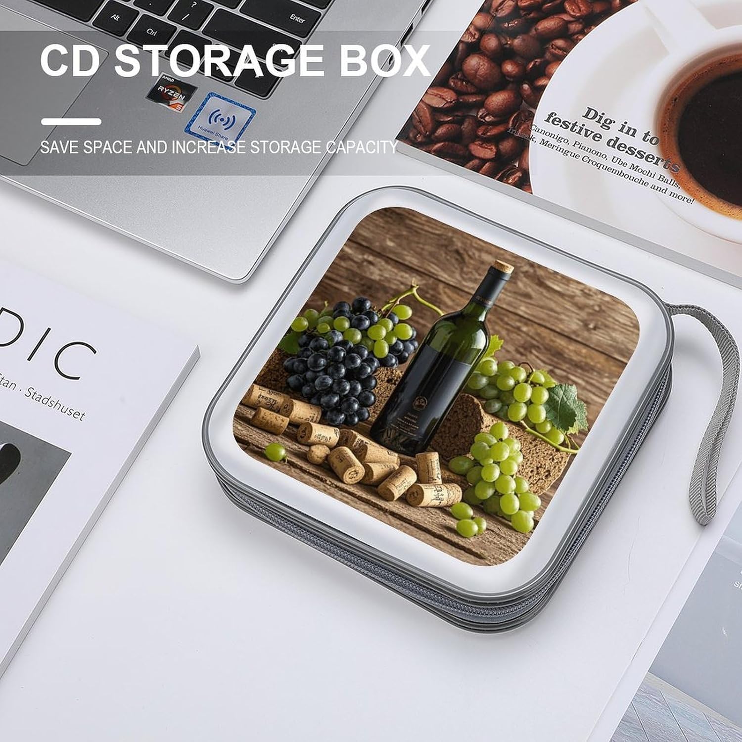 Wine Bottle Corks Grapes CD Case Holder Hard Plastic DVD Case Storage Holders 40 Capacity Large Storage Disc Wallet Bag Portable Zipper CD/DVD Wallet Holder Organizer for Car Home Travel