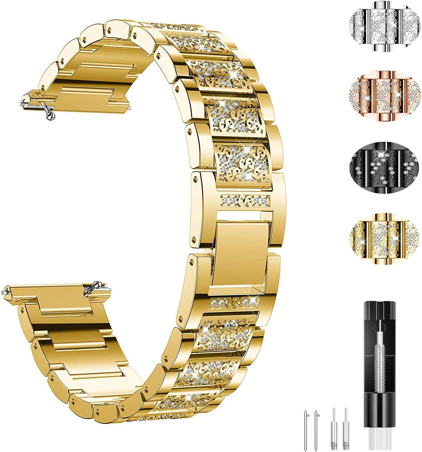 Jewelry Bling Bands Compatible with Fitbit Versa, Diamond Rhinestone Bracelet Metal Strap Replacement for Women (Gold)