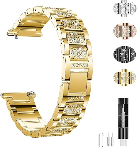 Bandas de joyería compatibles con Fitbit Versa, pulsera de diamantes de imitación de repuesto para mujer (dorado)