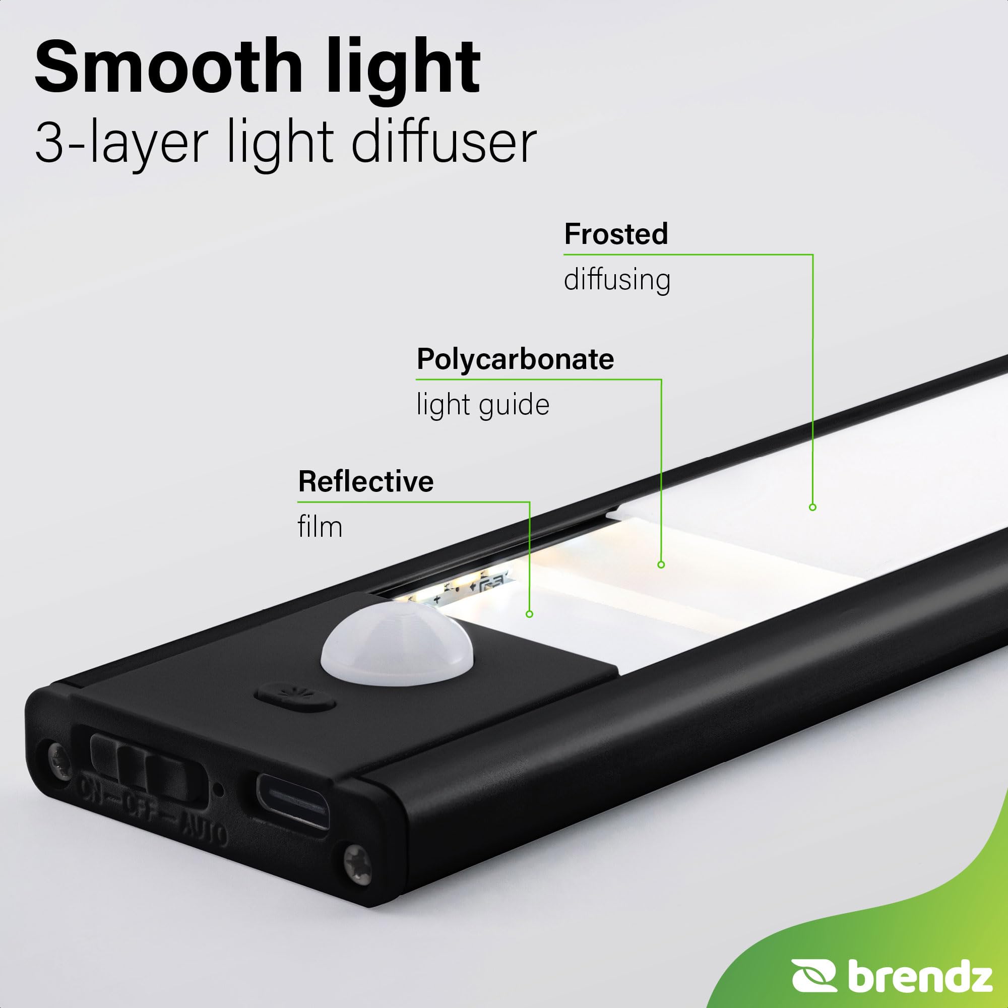 Brendz Lampe LED Rechargeable, LED Cuisine Sous Meuble, 40cm, USB-C, 2200mAh, 3 Températures de Couleur, Dimmables, Magnétique, Lumiere Cuisine, Puyo Noire