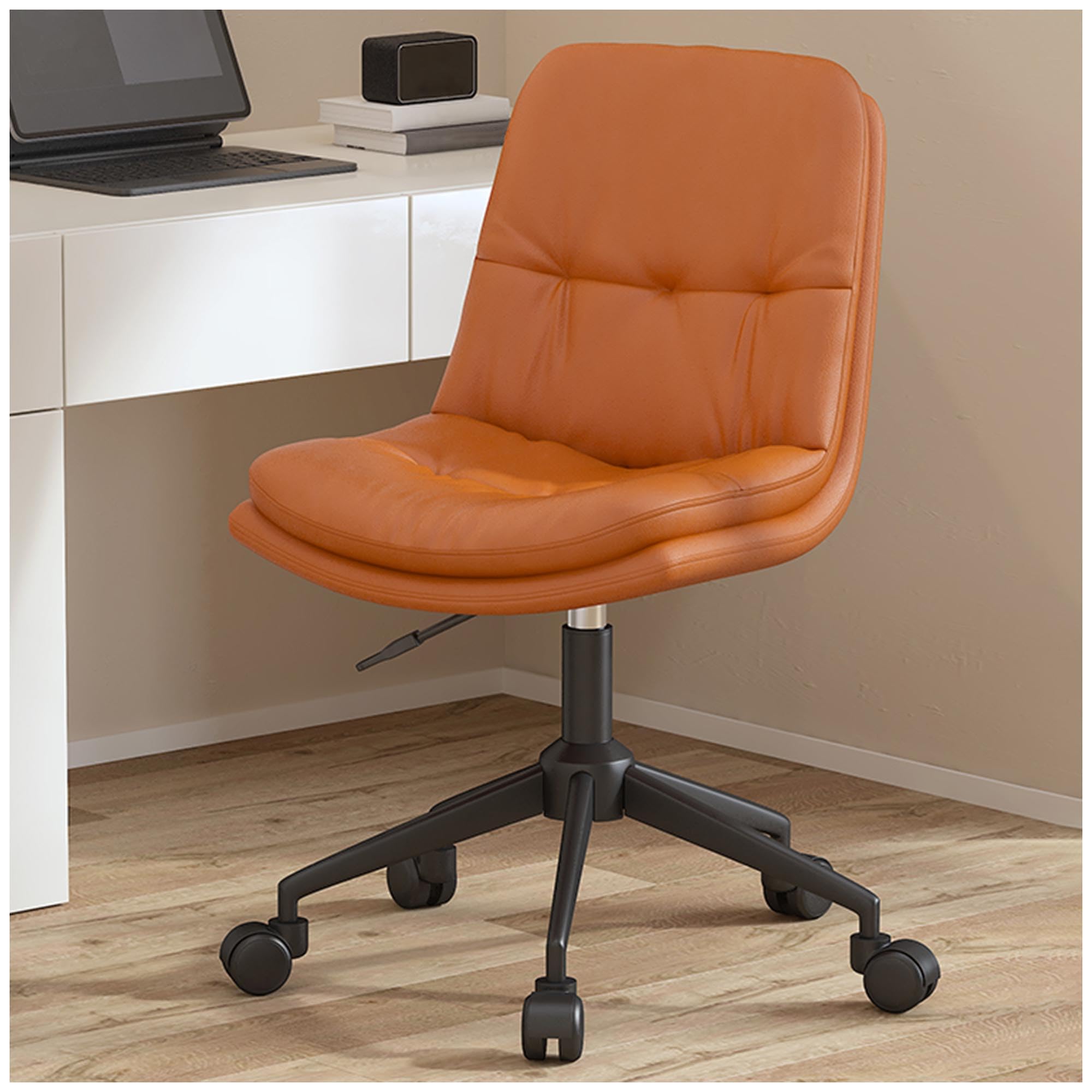 HTTGDGDH Ergonomic Leather Swivel Desk Chair For Home Office Adjustable Height Task Chair With 360° Rotation Comfortable Upholstered Chair With Wheels,Orange-Height 7893CM