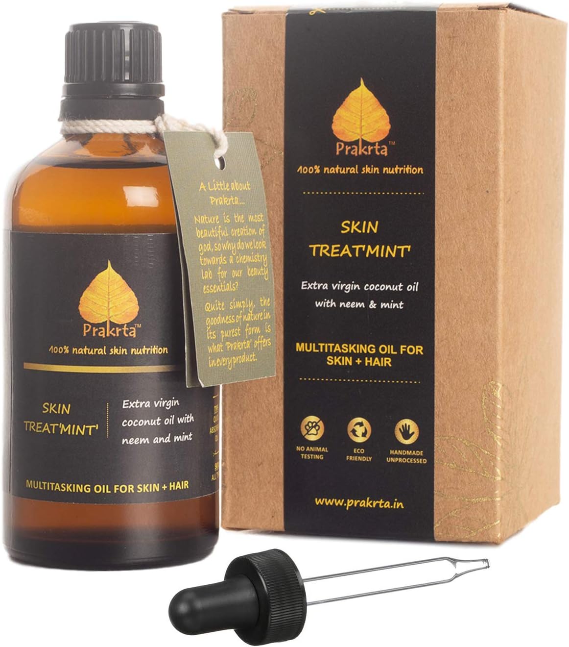 Prakrta SKIN TREAT'MINT' Body & Hair Oil - Virgin coconut oil with neem & mint | 100% natural
