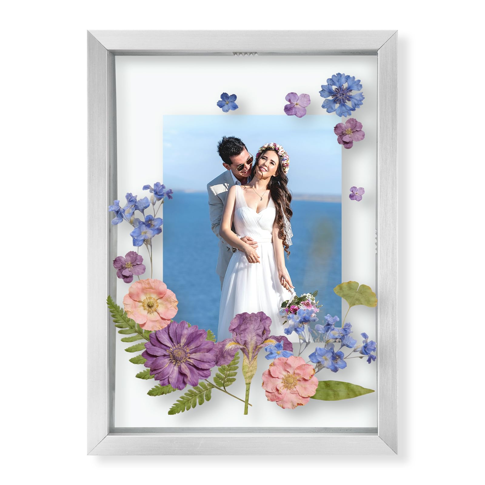 Cadre photo flottant verre transparent et alu argenté pour affiche