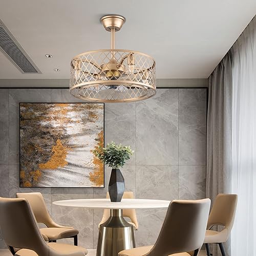 Miniatura 8 de Ventilador de techo industrial de 20 pulgadas con luces, ventilador de techo cerrado para interiores con control remoto, ventilador de techo retro