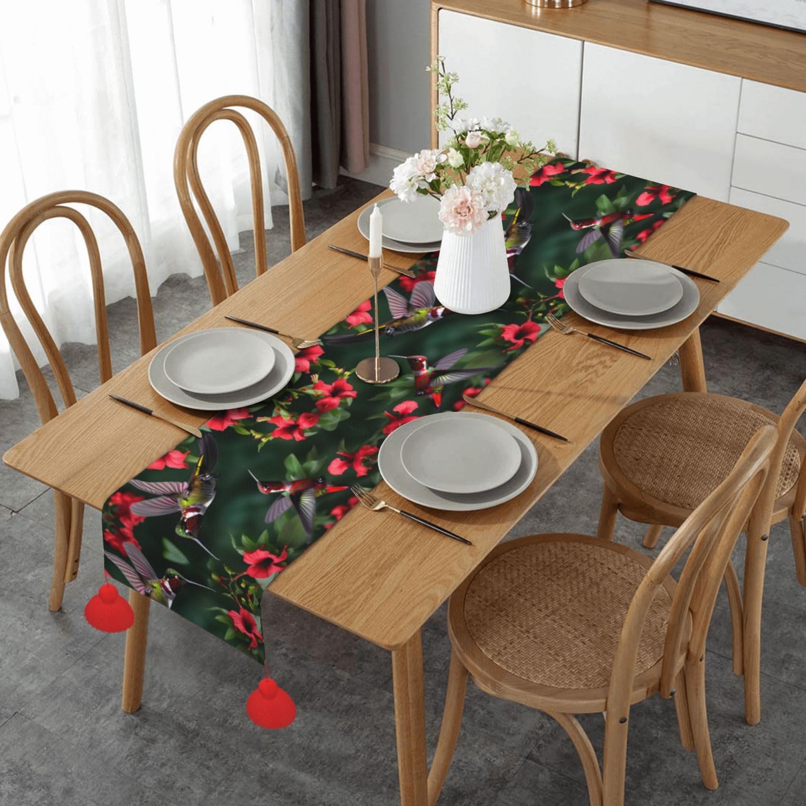 Chemin de table rustique colibri, le cadeau idéal pour Noël et cuisine