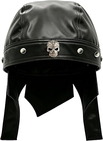 Biker Cap for Women Punk Motorcycle Skull Cap Adjustable Stylish Doo Rag Headwrap for Riding Outdoor Activities