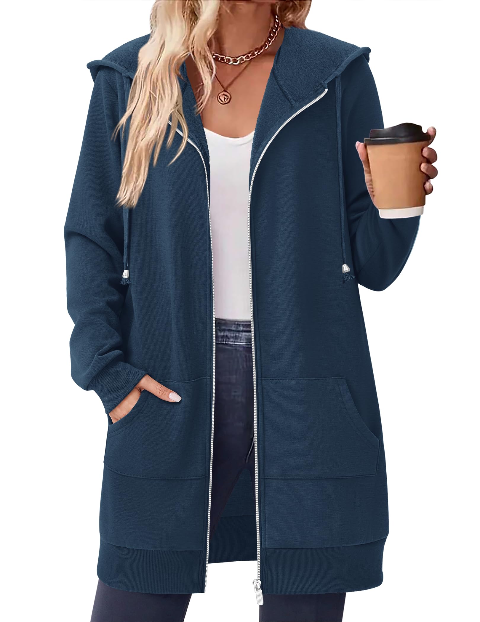 Zeagoo Felpe con cappuccio da donna con zip felpa oversize giacche in pile cappotti autunno inverno moda 2025
