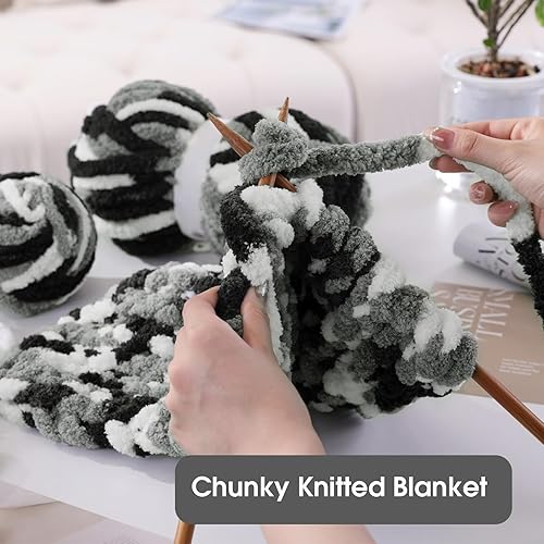 Vista 37 de HOMBYS Hilo de felpilla grueso verde salvia para tejer a mano, esponjoso, suave, jumbo, hilo súper voluminoso para manta gruesa, hilo para tejer