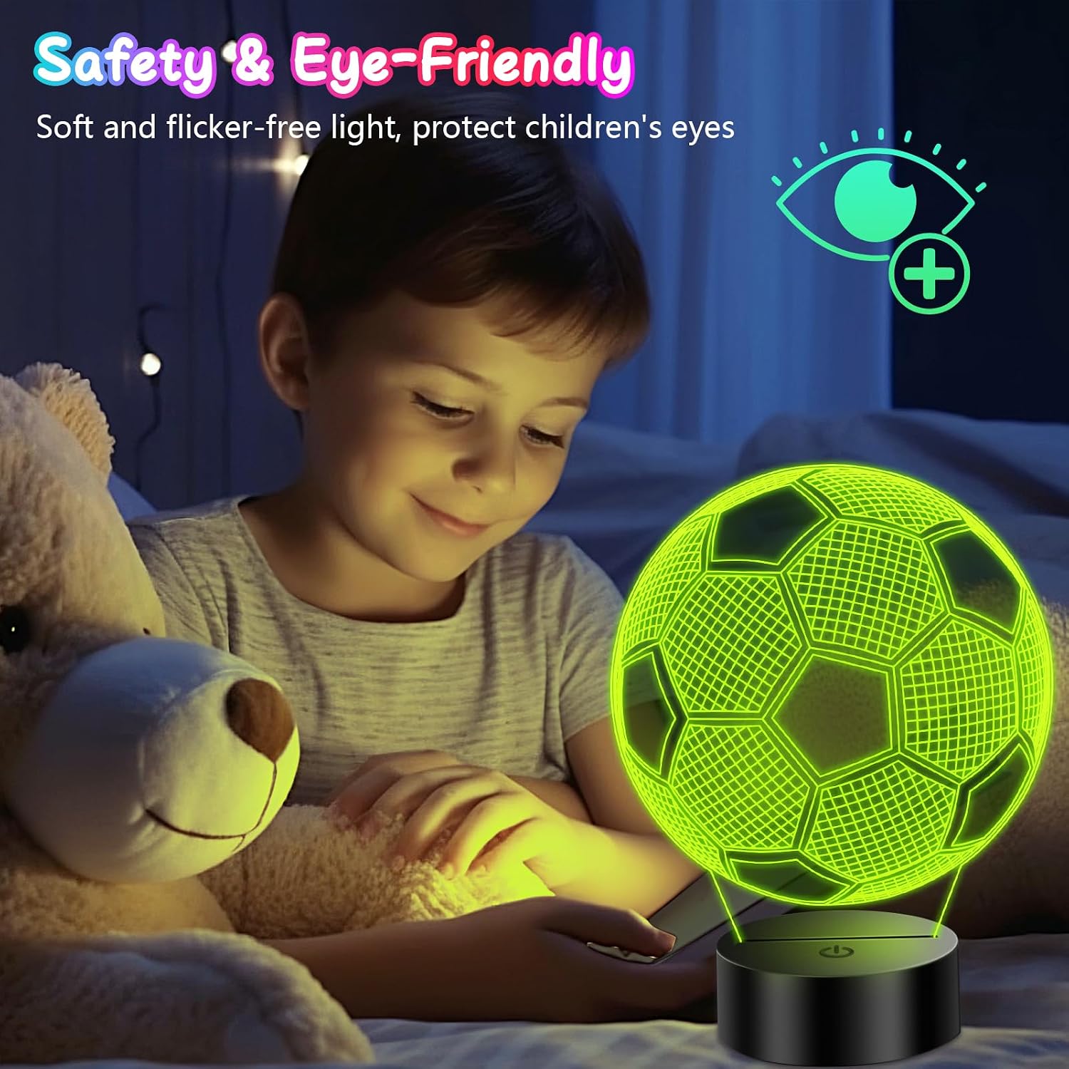 Soccer Gifts for Boys 8-12, 3D Illusion Soccer Lamp Gifts for Kids Teens Boys Girls, 5 6 7 8 9 10 11 12 Year Old Boy Birthday Gifts for Kids Children, Boys Room Decor