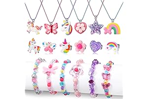 Lorfancy Kids Jewelry Sets for Girls, 18pcs Bracelets, Necklaces, Rings for Little Girls Dress-Up