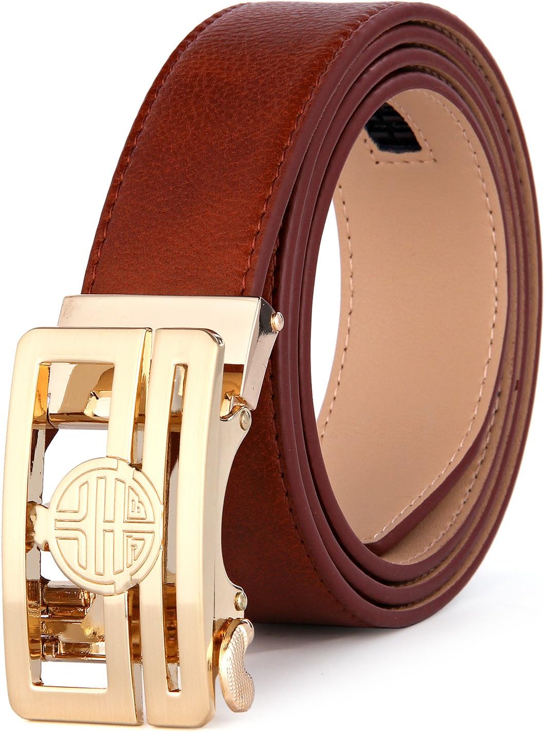 XIANGUO Men's Leather Belt Automatic Buckle Belt Business Casual Style Belt (44"-46"(115CMtotal length without buckle), 1921Brown)