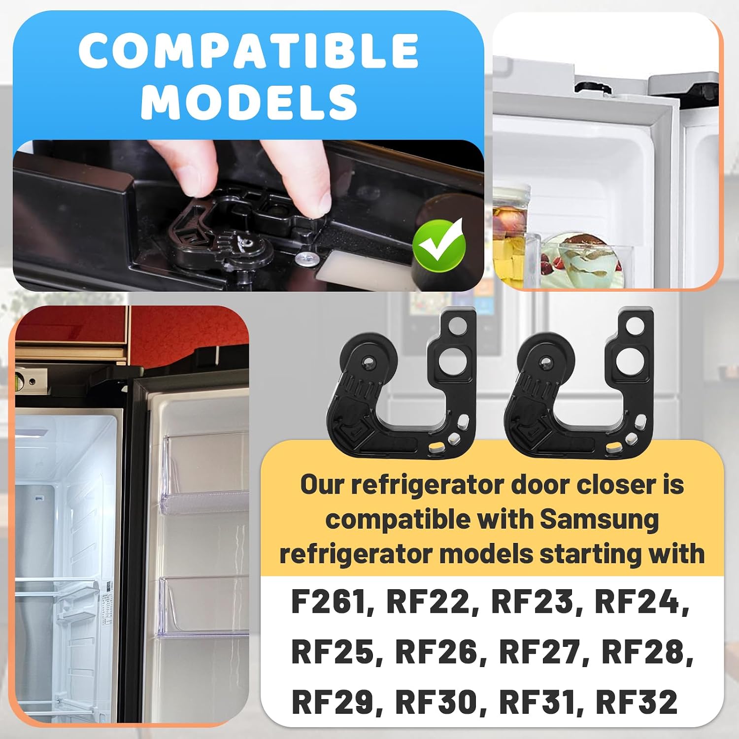 2Pcs DA97-12625A Refrigerator Auto Close Lever Assembly Compatible with Samsung Refrigerators, Replacement Parts DA97-12624, DA97-12935, DA97-13070A, Fridge Door Closer Assy Lever Auto Close