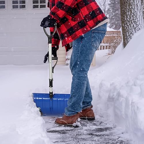 Miniatura 6 de Pala de nieve, palas de nieve ergonómicas para entrada, palas de nieve de plástico para eliminación de nieve con mango asistido de aluminio y agarre