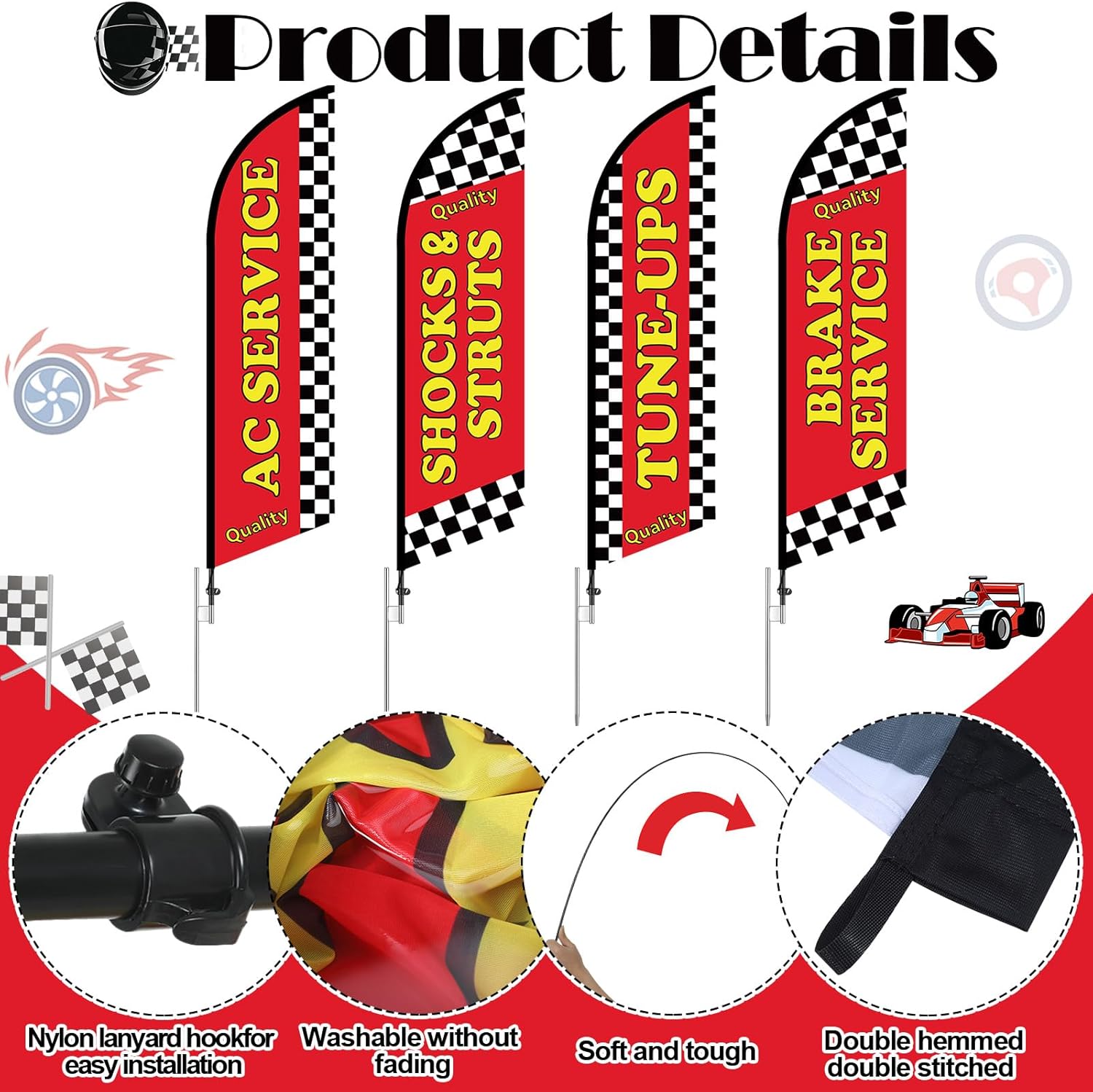 4 Set 11ft Auto Repair Shop Feather Flag Kits for Business Advertisement; Includes 4 Vibrant Feather Flags, 4 Stainless Steel Poles, 4 Ground Spikes Large Open Sign Advertising Flags - Image 3