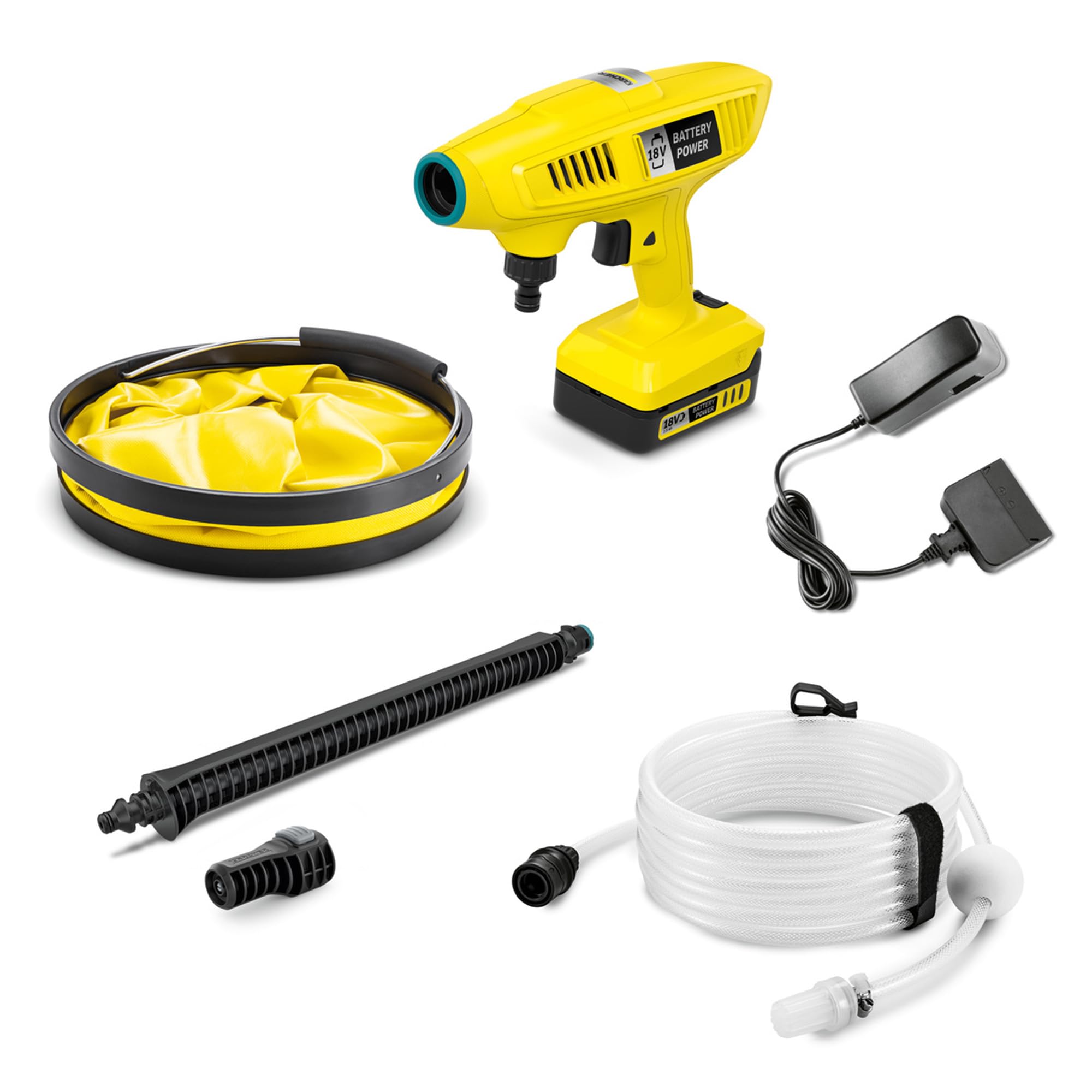 Kärcher Hidrolimpiadora Portátil a Batería KHB 4-18 Plus Battery Set, presión máxima de 21 bares, caudal de 170 l/h, autonomía de hasta 14 minutos, batería 18 V y cargador incluidos, depósito plegable