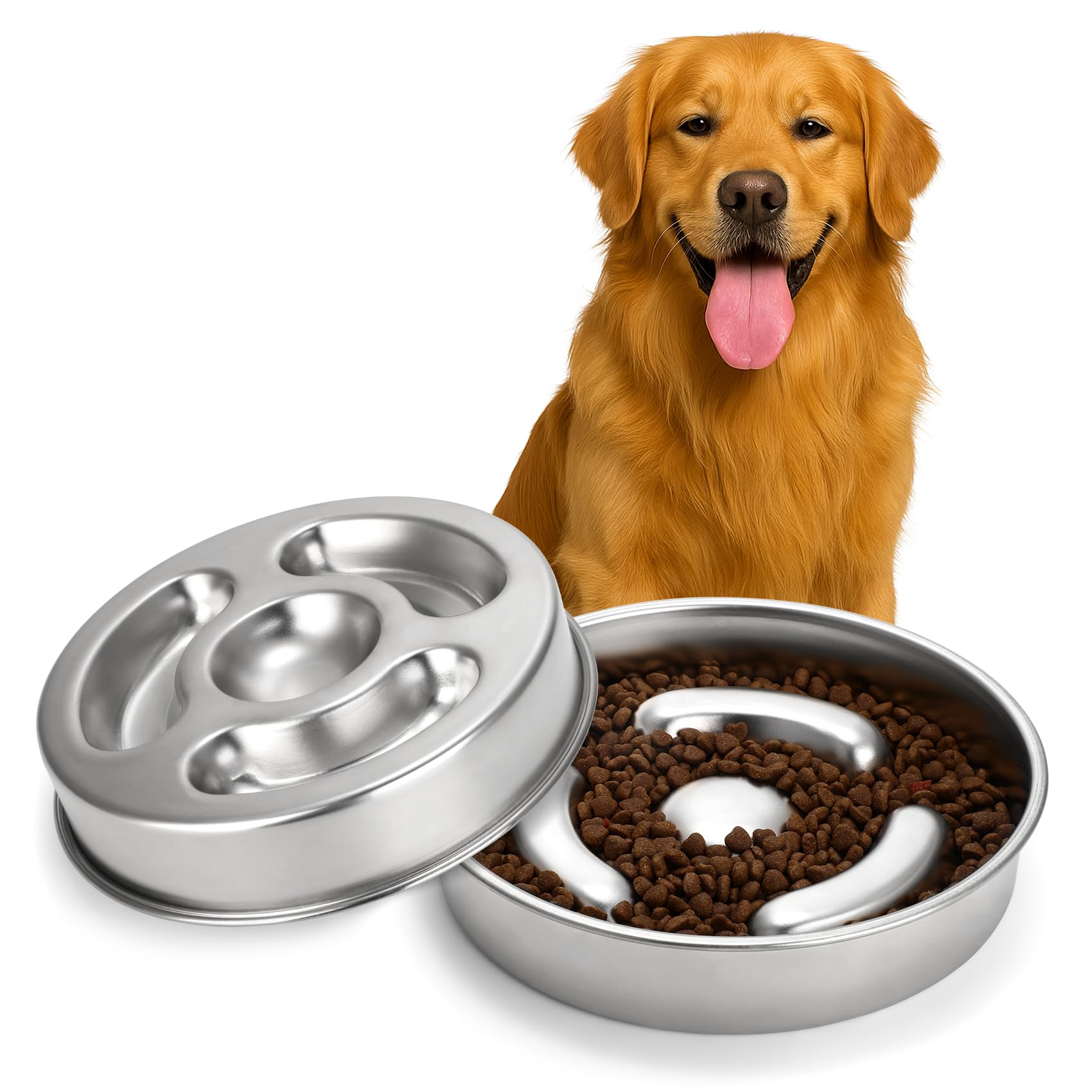 KASBAH Slow Feeder Dog Bowls Stainless Steel,2.5Cups Capacity Metal Slow Feeder Dog Bowl,Double-Sided for Food & Treats,Dogs Water Bowl for Medium Large Dogs to Slow Down Eating