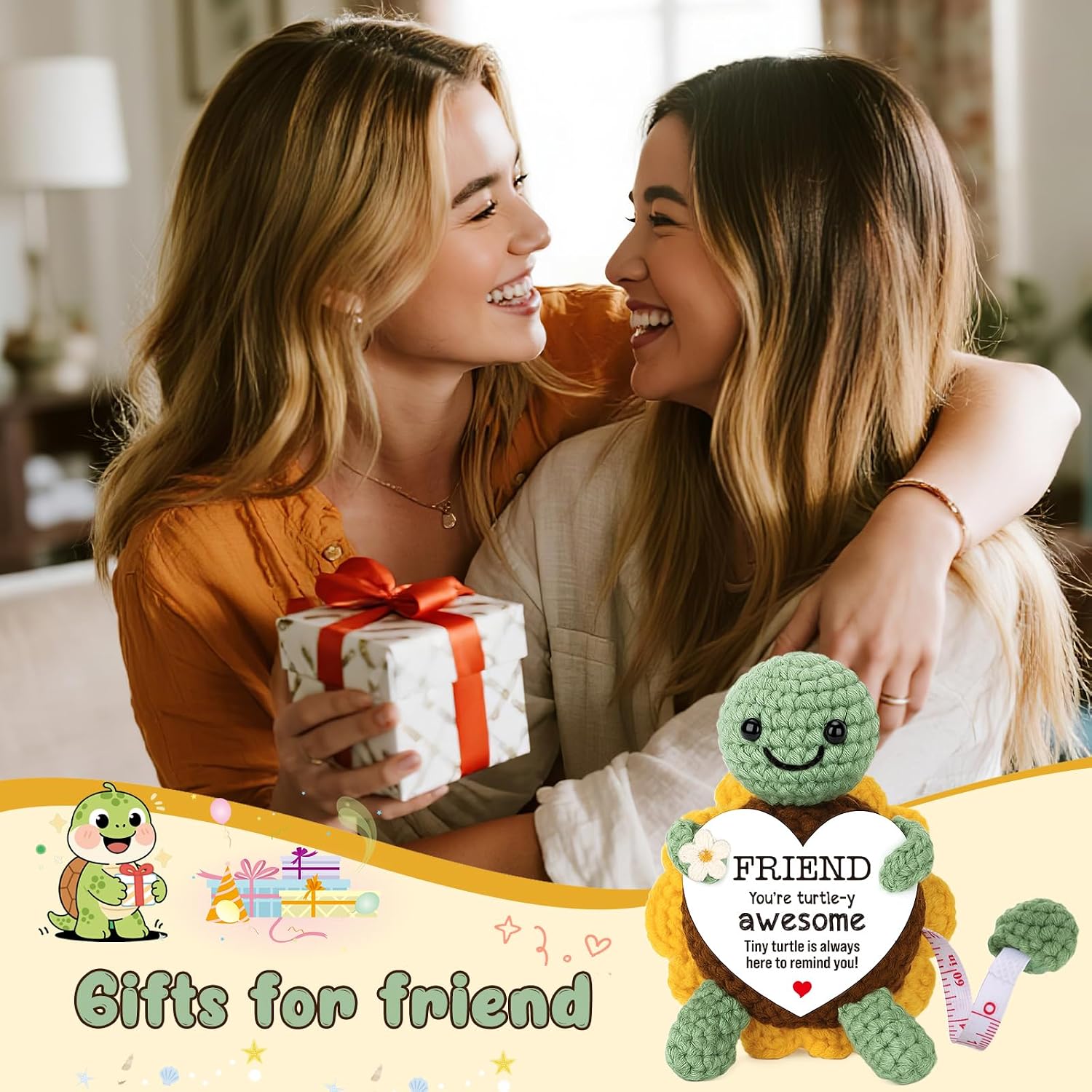 Gifts for Bestie, Bestfriend, Friend, Crochet Sunflower Turtle 60 in Body Tape Measure Retractable Birthday, Graduation, Friendship Personalized Gifts for Female, Best Friend, BFF Long Distance