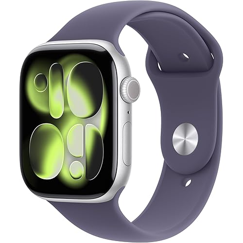 Apple Watch Series 11 [GPS 46mm] Smartwatch with Silver Aluminum Case with Purple Fog Sport Band - M/L. Sleep Score, Fitness Tracker, Health Monitoring, Always-On Display, Water Resistant