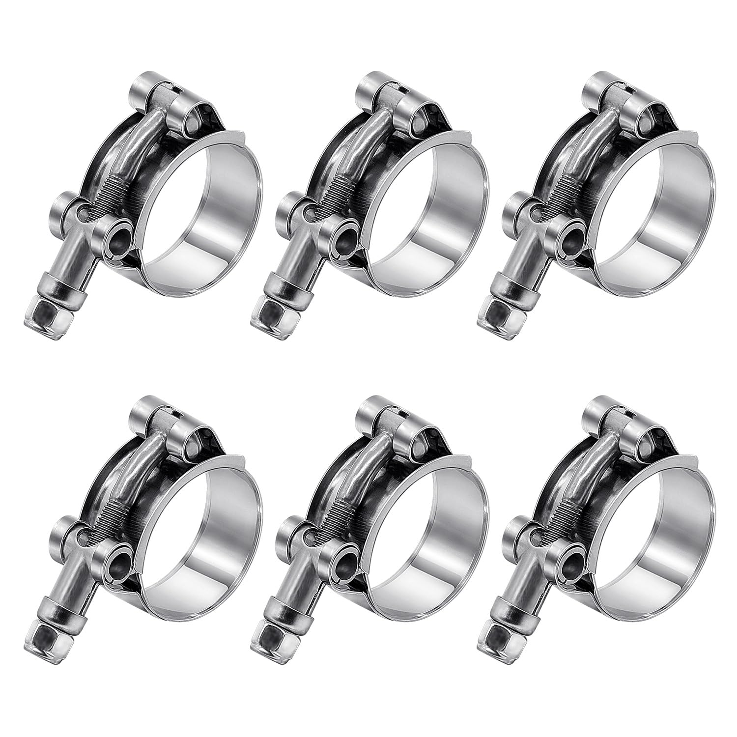 6 Pack 1 inch T-Bolt Hose Clamps, Stainless Steel_304 Working Range 32mm-37mm for 1" Hose ID, Turbo Intake Intercooler Clamp for Automotive