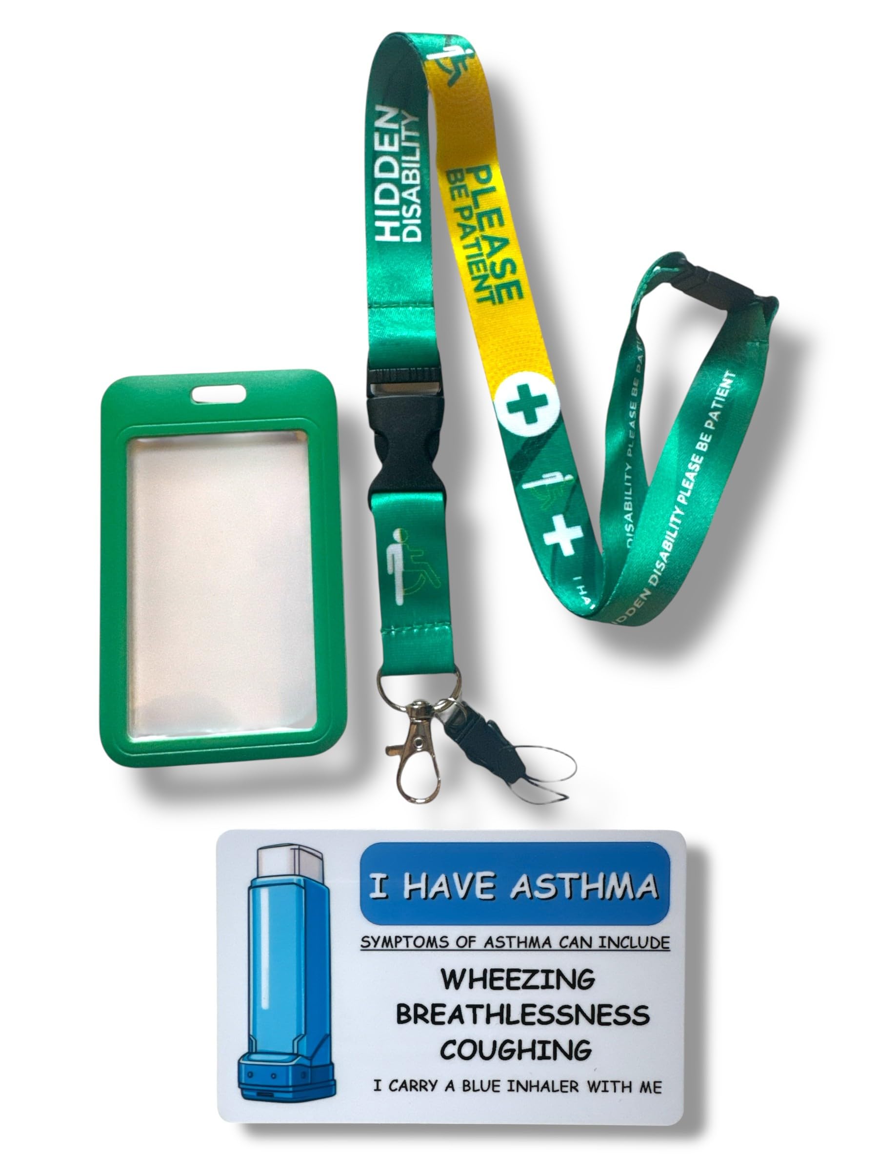 Hidden Disability Lanyard with Enclosed Hidden Disability Card Holder & Disability Awareness Card (Asthma Adult)