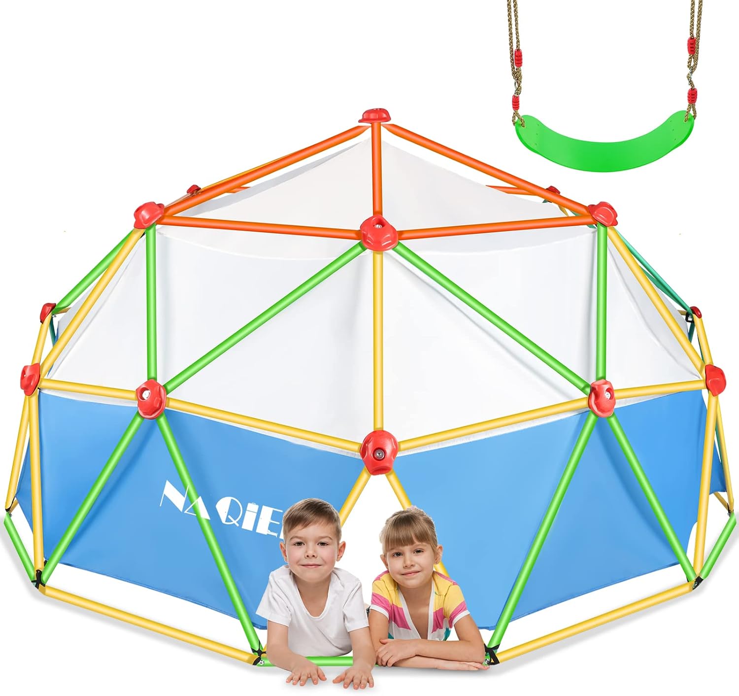 NAQIER 10FT Climbing Dome with Canopy and Swing Upgraded