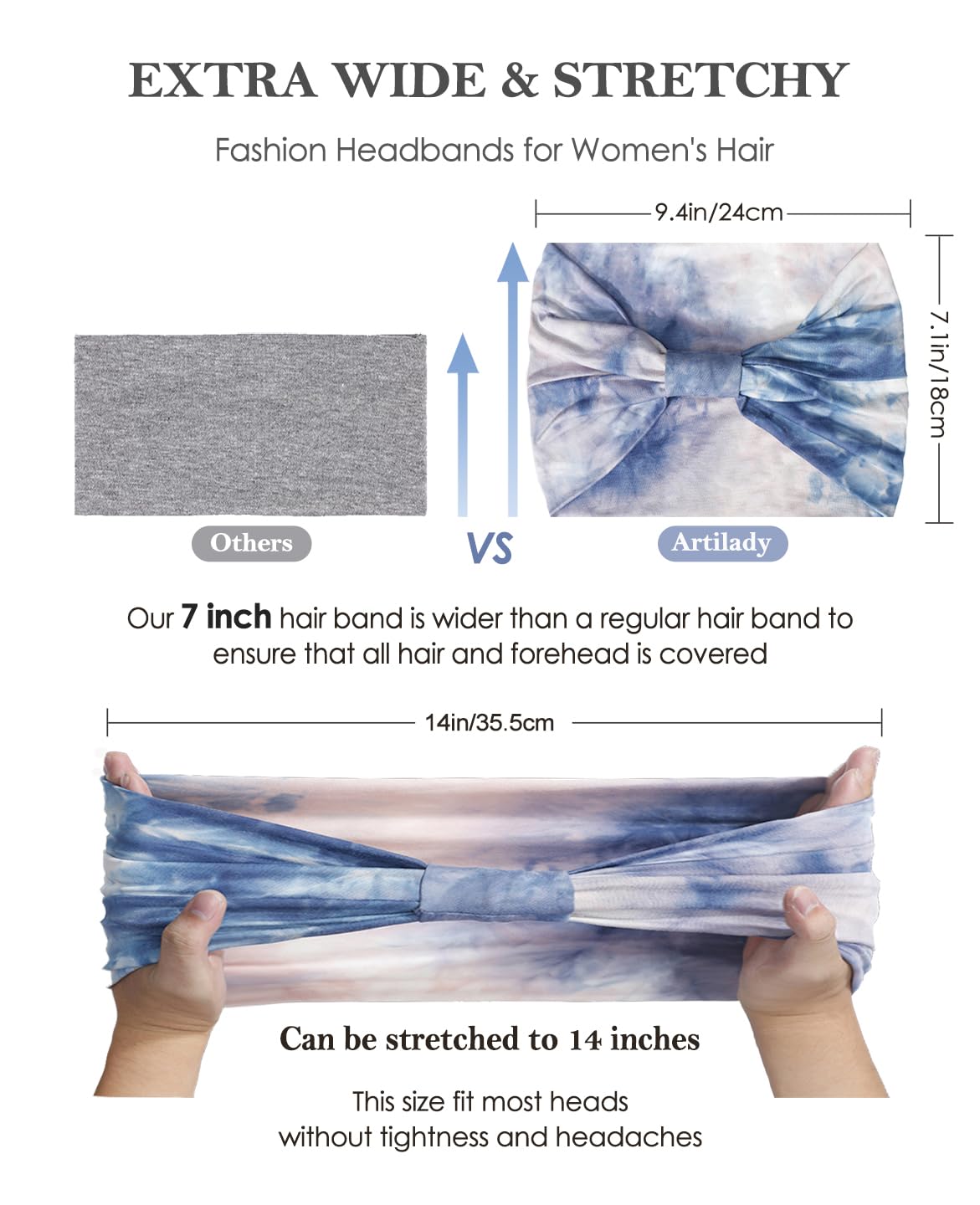 Artilady Diademas anchas para mujer, teñido anudado, turbante bohemio, bandas para el cabello anudadas, suaves, elásticas, antideslizantes, accesorios para el cabello, 6 unidades