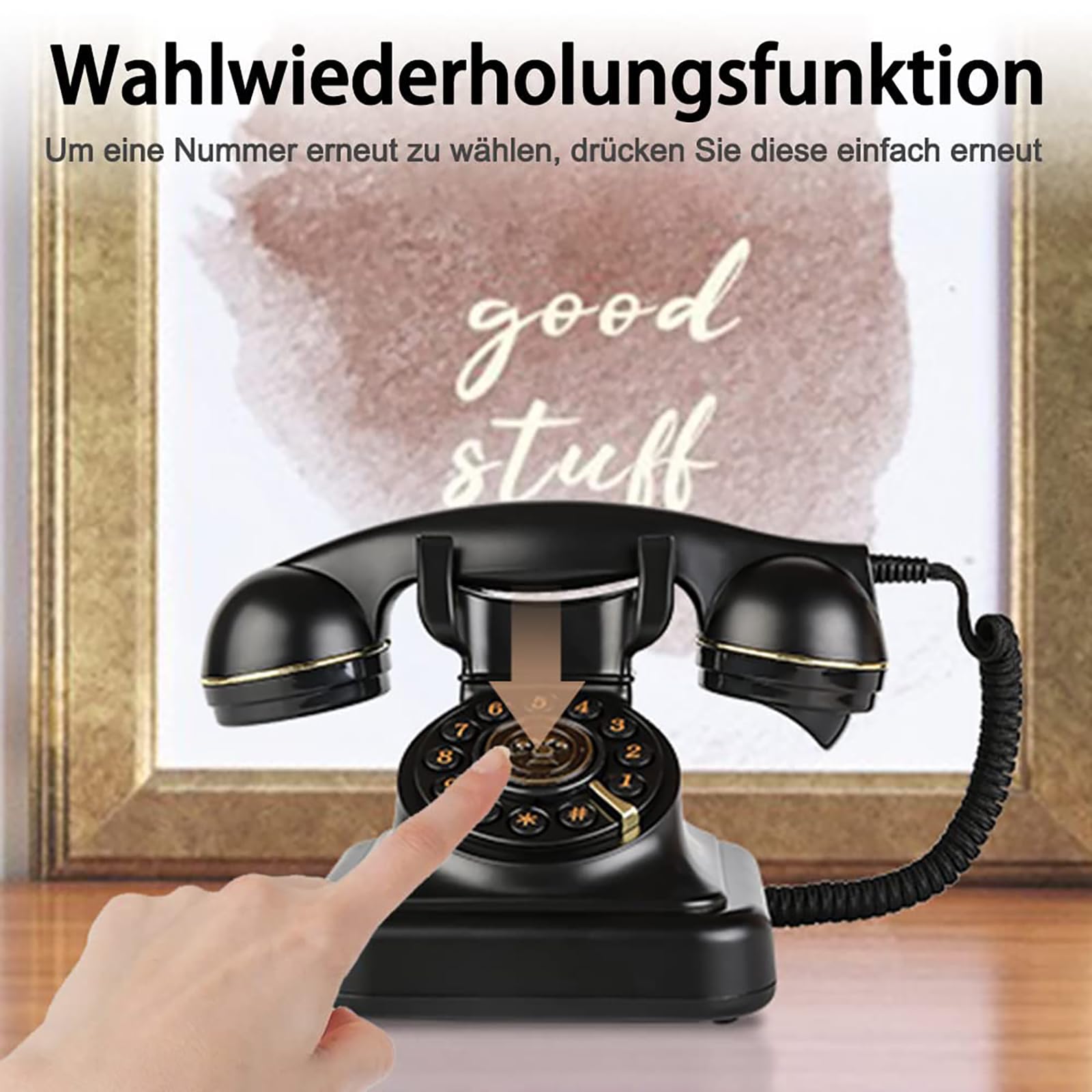 Retro Festnetztelefone Klassisches Retro Telefon mit Wählscheibe Einstellbare Lautstärke Vintage Nostalgie Telefon für Home Office Dekoration, Schwarz