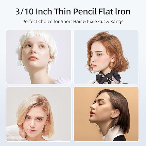 Miniatura 6 de Plancha plana pequeña de 3/10'' de lápiz para cabello corto, corte de duendecillo y flequillo, alisador de pelo delgado para las puntas con pantalla