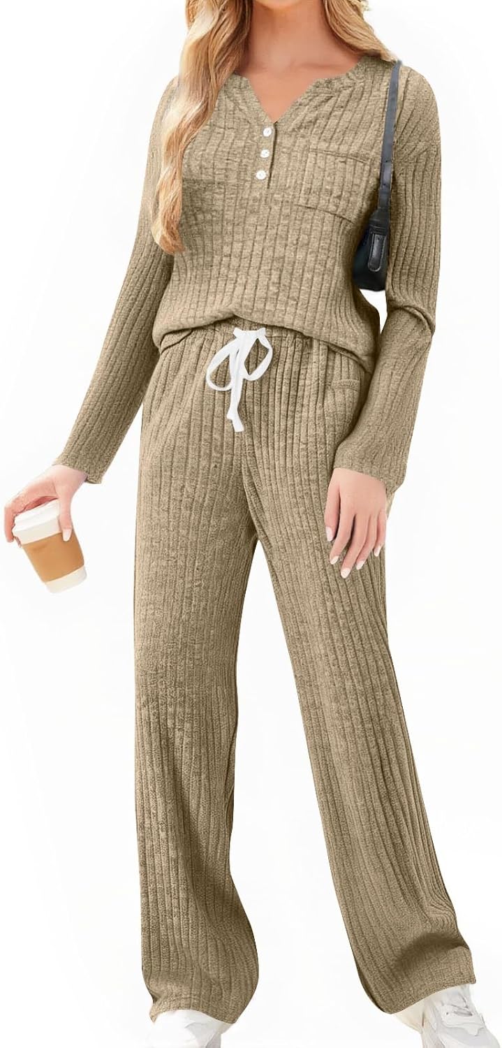 2 Piece Lounge Set Women Knit Sweater and Pant Sets Casual Comfy Loungewear Outfits Winter Matching Clothing Set