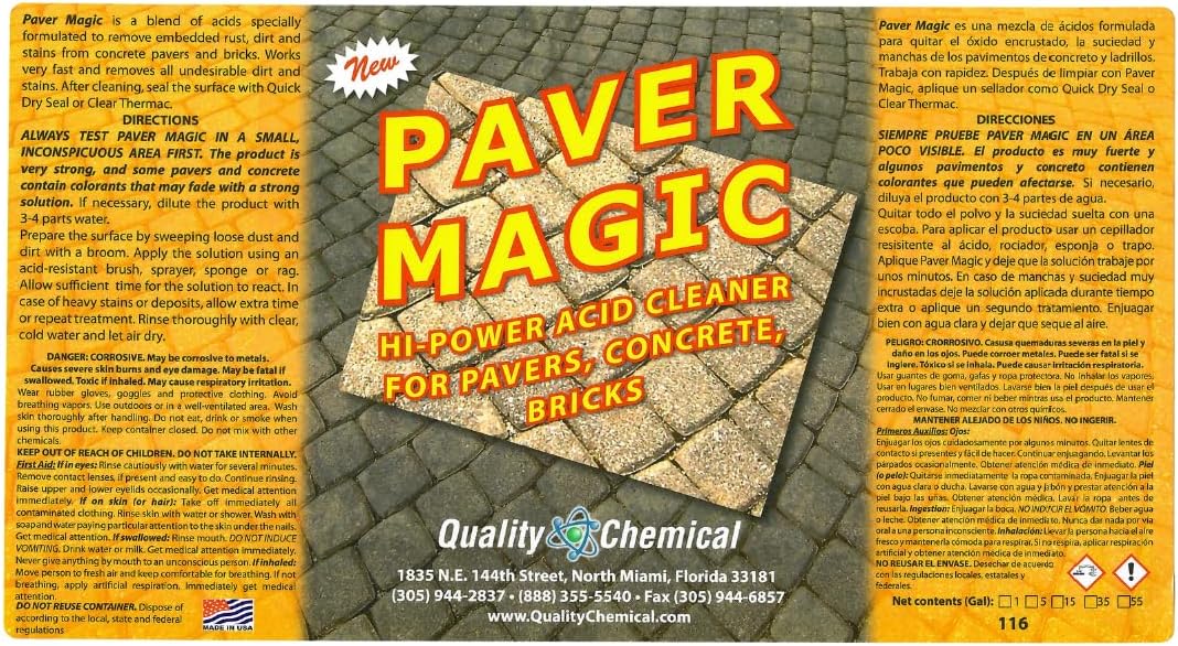 Quality Chemical Paver Magic - High Power Concrete, Brick and Paver Cleaner - Outdoor Stain Remover - 128 oz (Pack of 1)