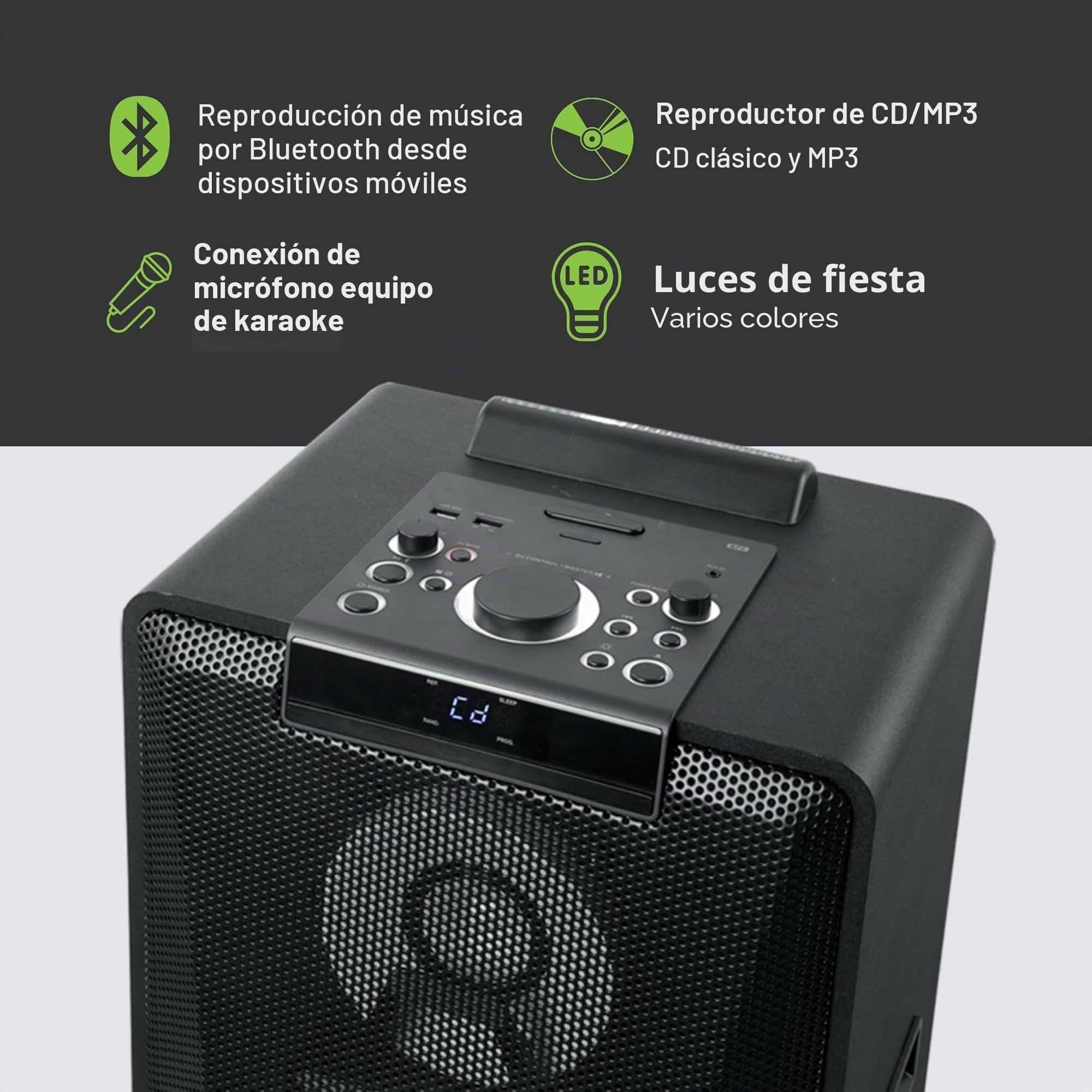 Altavoz Multimedia MUSE M-1990 DJ Bluetooth, USB, CD, Efectos Luz,1000W