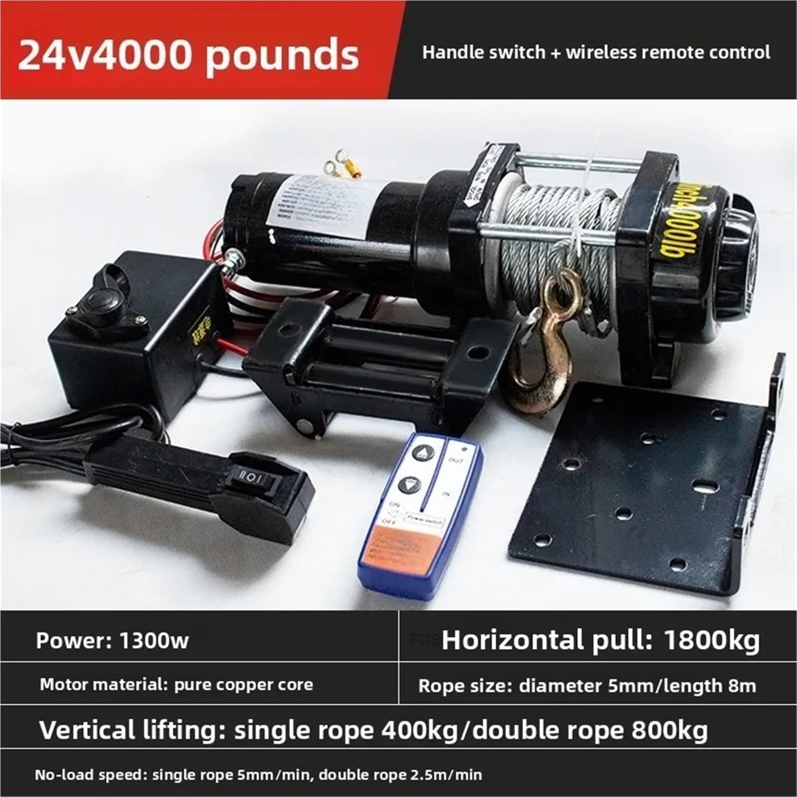 Paranco a Leva Elettrico Verricelli Per Auto Fuoristrada Verricello Elettrico Per Trazione Montato Su Veicolo 12v Di Sollevamento Per Paranco Industriale(24V-3500LBS)
