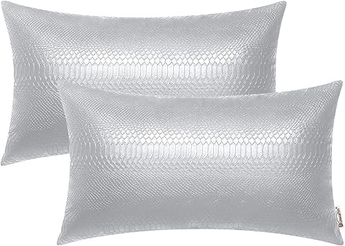 Miniatura 248 de BRAWARM Fundas de almohada de piel sintética de 16 x 16 pulgadas, paquete de 2 fundas de almohada de cuero plateado, almohadas decorativas de piel