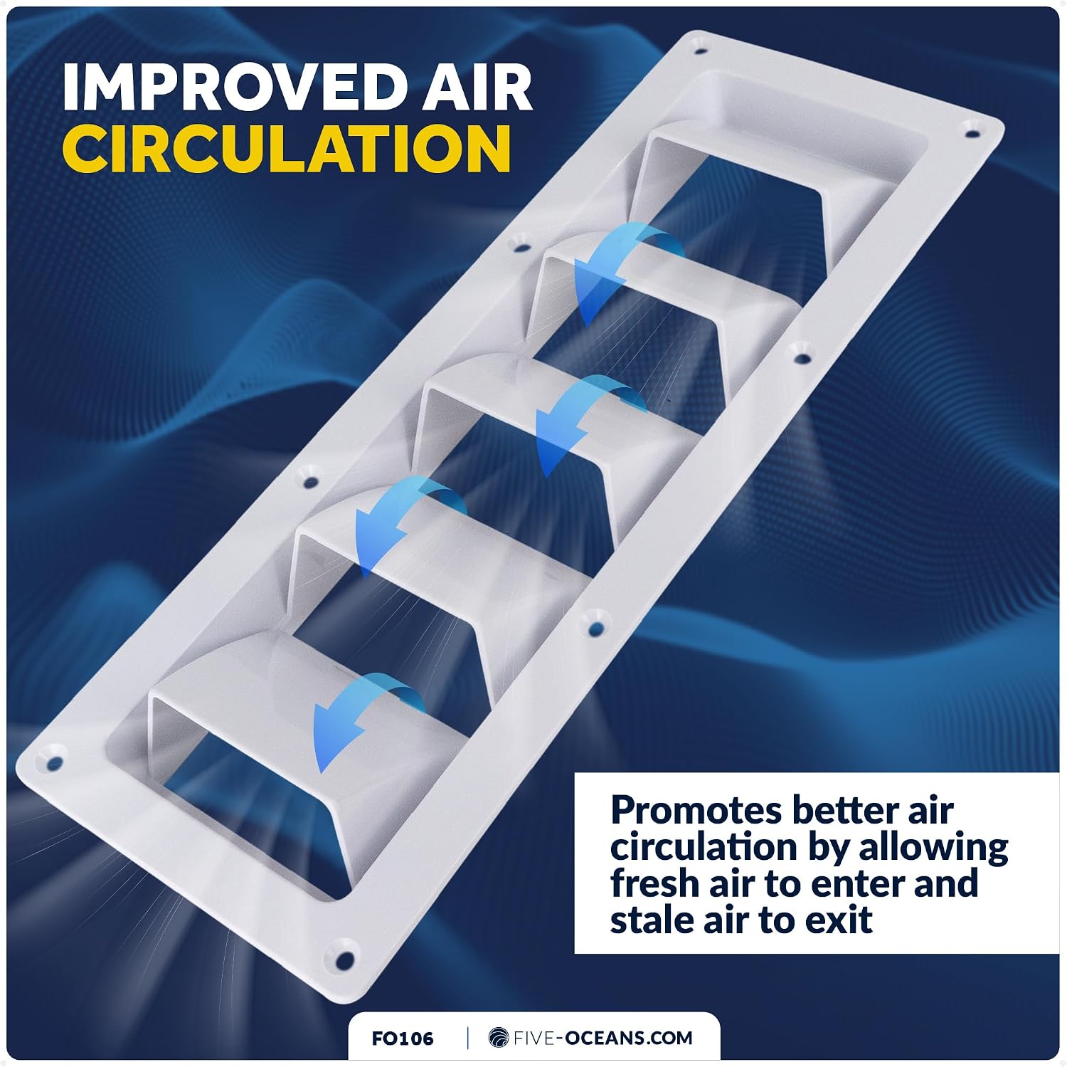Five Oceans 5-Slotted Louvered Ventilators, 13-1/4-Inch x 4-3/4-Inch, White ABS Plastic - FO106