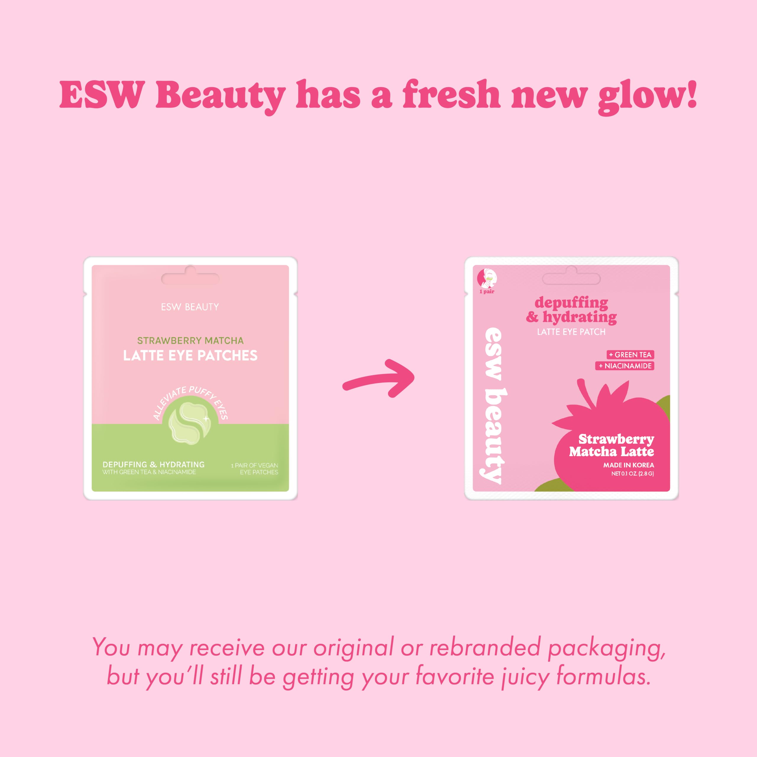 ESW Beauty Strawberry Matcha Latte Under Eye Patches – Depuffing & Hydrating – Vegan Hydrogel with Green Tea for Refreshing, Nourished Under Eyes