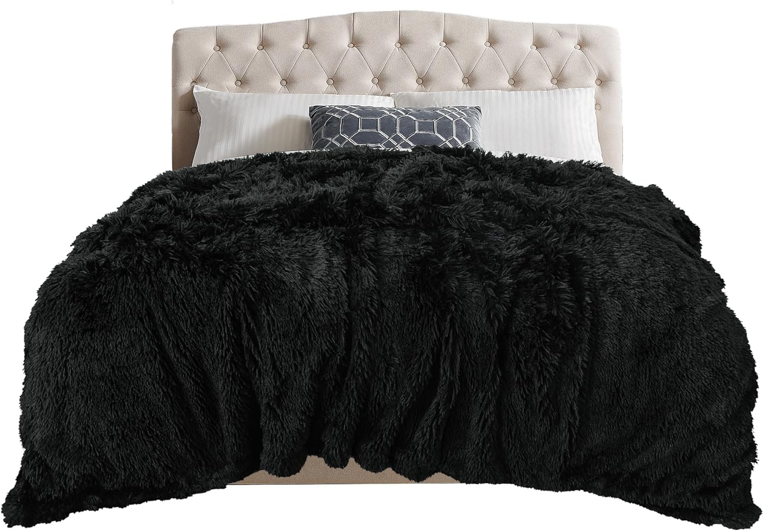 TOONOW Extra Soft Fuzzy Faux Fur Blanket Twin Size 70"x78", Reversible Lightweight Plush Fuzzy Cozy Soft Blankets and Throws for Couch Sofa Bed, Decorative Fluffy Plush Comfy Blanket, Black Black 70"x78"
