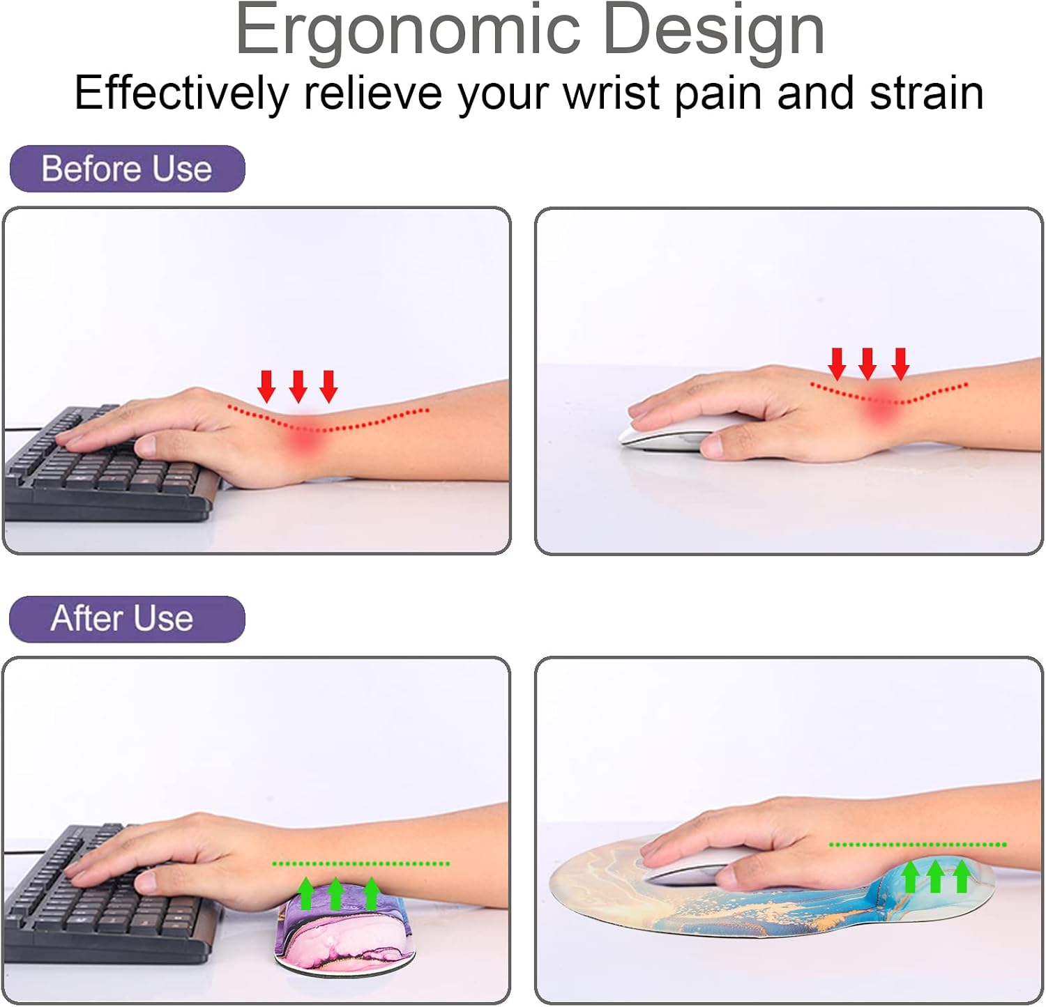Mouse Pad + Desk Mat + Keyboard Wrist Rest + Coaster 4 in 1 Set, Cute Ergonomic Large Gaming Mousepad with Wrist Rest Support Desk Pad for Computer Laptop Office Home Decor-Marble 3