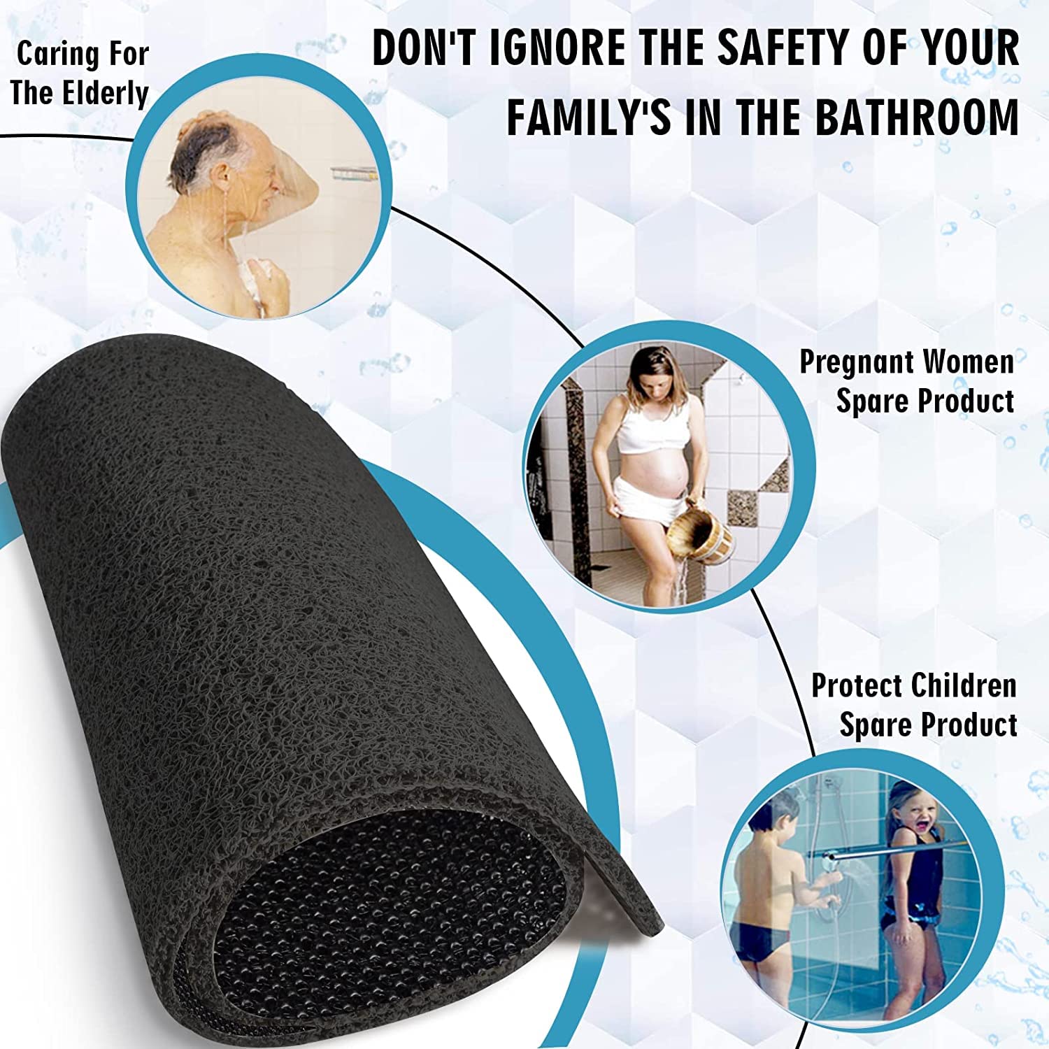 Bingobang Bath Mats Non Slip,Shower Mat Rubber 80x40cm,Extra Soft Anti-Mould, Machine-Washable,For Bathroom Floor,Bathtub(Black) - Image 3