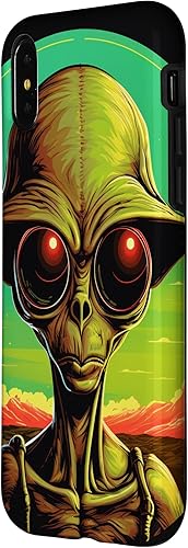 Vista 8 de iPhone 15 Pro Max Cute Green Alien Head UFO Space Face Alien Case
