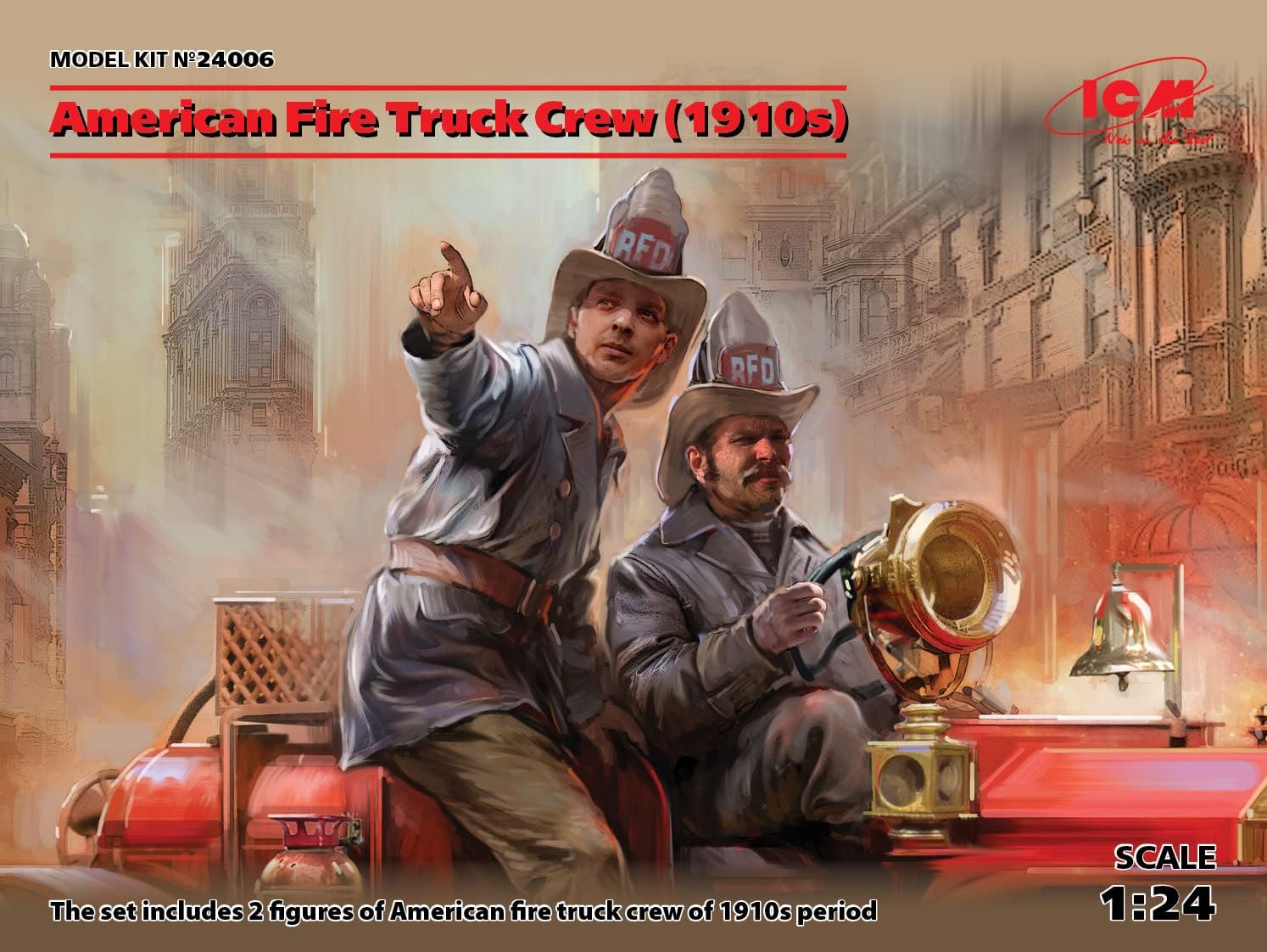 ICM 24006 Plastic Model American Fire Truck Crew (1910s) (2 Figures) - Scale 1:24