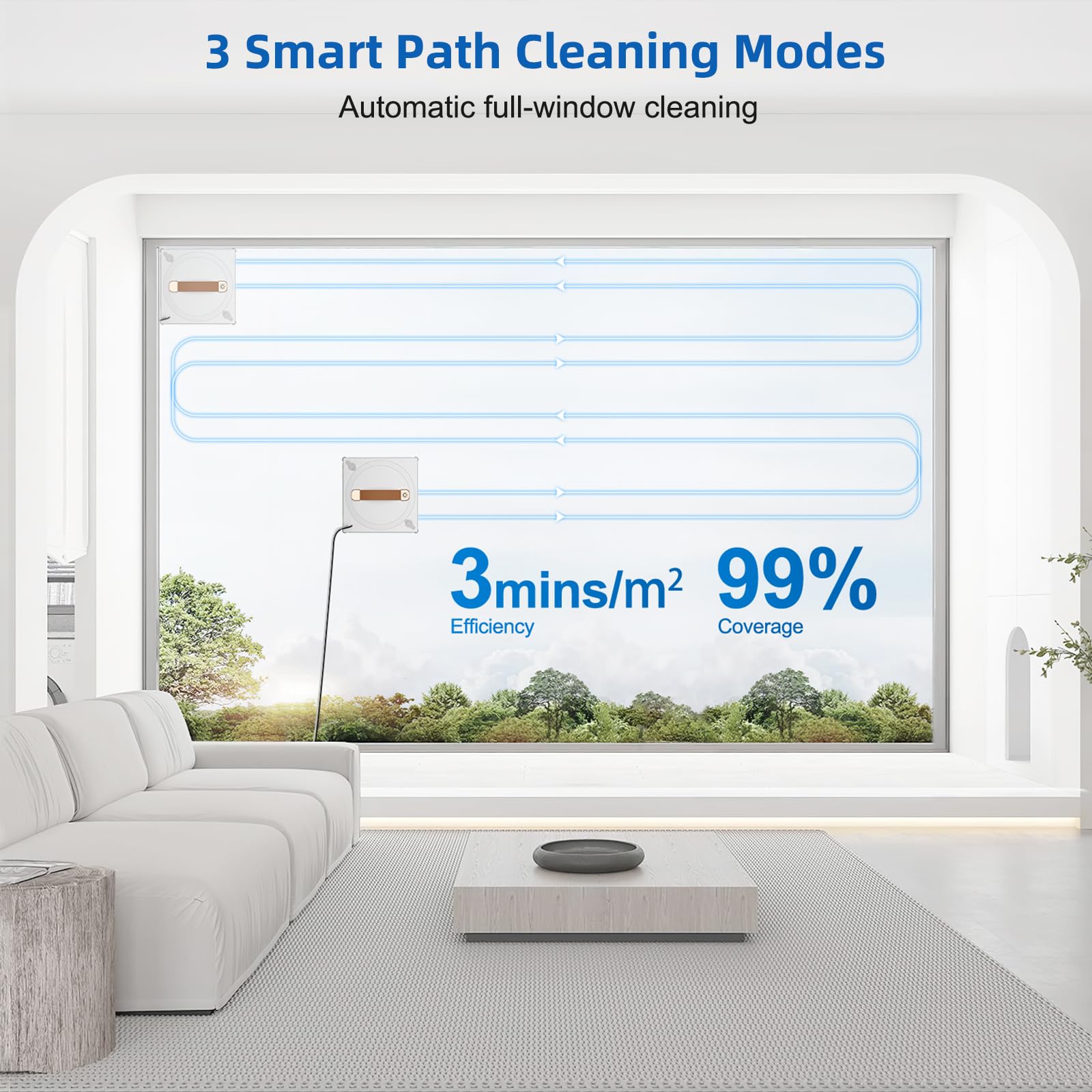 Lcoco&Dream Robot portátil de limpieza de ventanas, spray de agua bidireccional automático ultrasónico, detección automática de presión de aire, planificación inteligente de 3 caminos, sistema
