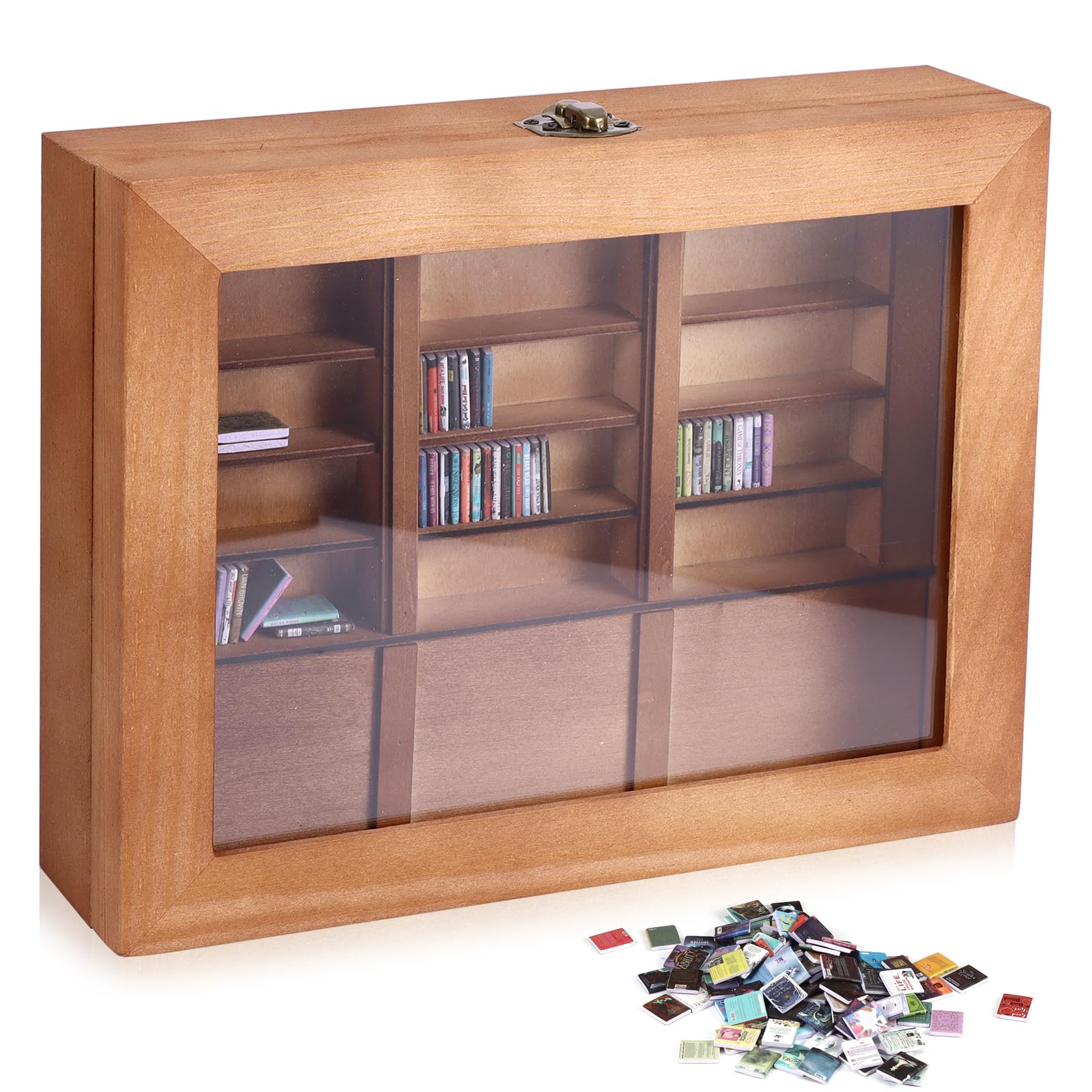 Mini Anxiety Bookshelf with 100Pcs Miniature Books, Gift for Book Lovers
