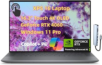 NewDell XPS 16 9640 Business Laptop, 16" OLED 4K Touchscreen, Inte.l Core Ultra 7 155H, 32GB RAM, 4TB SSD GeForce RTX 4060, Backlit KB Thunderbolt4, Wi-Fi 7 w/AI Copilot + AI PC, Win 11 Pro