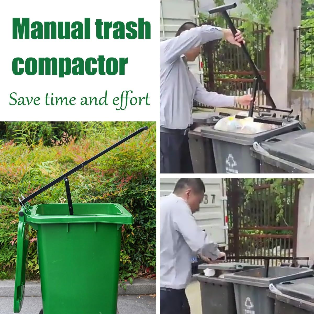 Manual Trash Compactor Portable Waste Recycling Hand Tool Bin Compactor with Adjustable Handle Waste Compacting Tool for 120L-360L Wheelie Bins